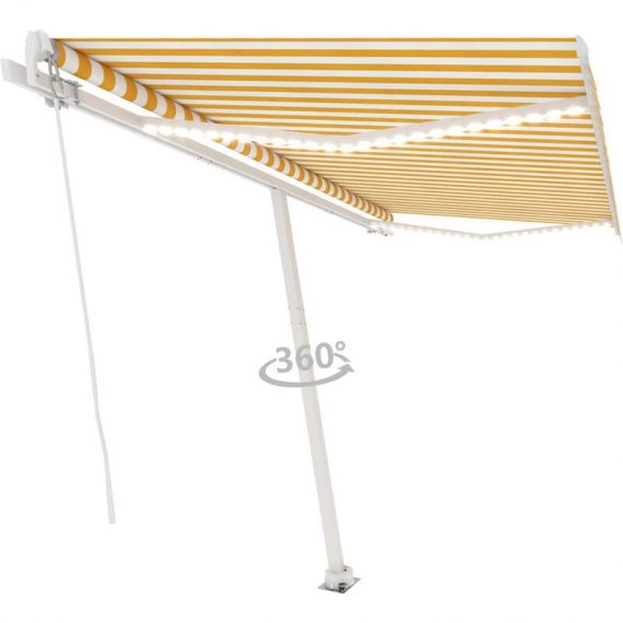 Hommoo - Manual Retractable Awning with LED 400x350 cm Yellow and White DDvidaXL3069623_UK