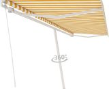 Freestanding Manual Retractable Awning 500x350 cm Yellow/White - Hommoo 7685213054373 DDvidaXL3069658_UK