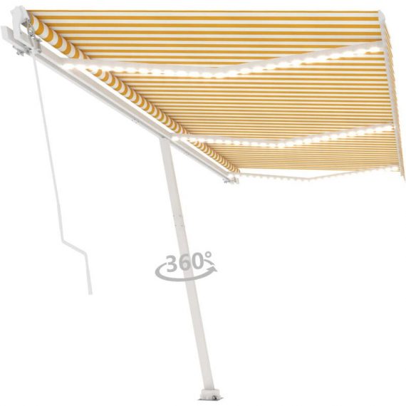 Hommoo Manual Retractable Awning with LED 600x350 cm Yellow and White 7685213054458 DDvidaXL3069683_UK