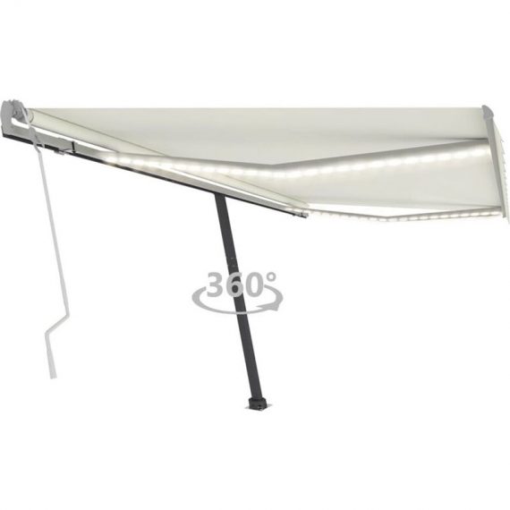 Hommoo - Manual Retractable Awning with LED 400x300 cm Cream DDvidaXL3069742_UK