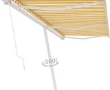Freestanding Manual Retractable Awning 600x350 cm Yellow/White - Hommoo 7685213054434 DDvidaXL3069678_UK