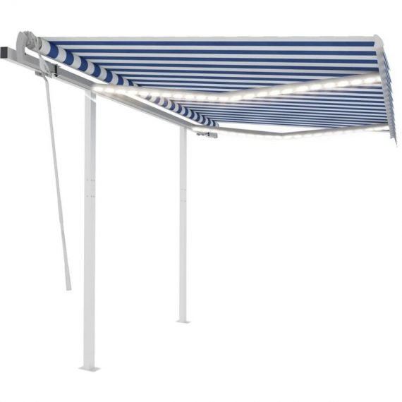 Manual Retractable Awning with led 3x2.5 m Blue and White - Hommoo DDvidaXL3069901_UK