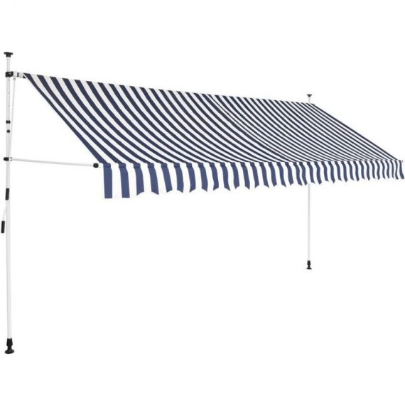 Manual Retractable Awning 400 cm Blue and White Stripes VD27587 - Hommoo VD27587_UK