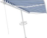 Hommoo Freestanding Manual Retractable Awning 450x350 cm Blue/White 7685213054304 DDvidaXL3069636_UK