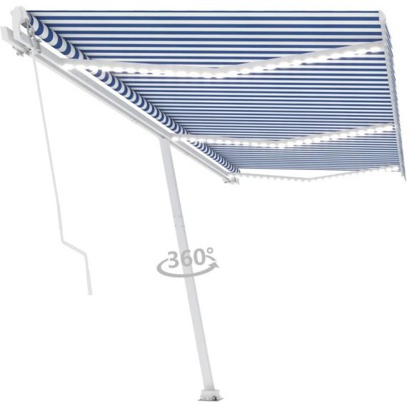 Hommoo - Manual Retractable Awning with LED 600x350 cm Blue and White DDvidaXL3069681_UK