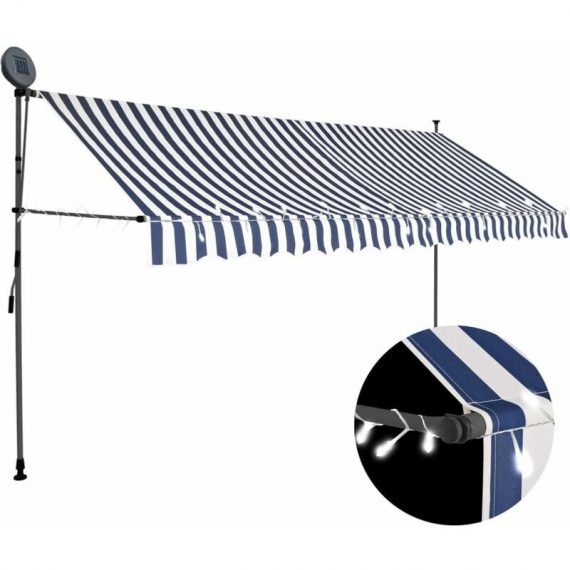 Manual Retractable Awning with led 350 cm Blue and White - Hommoo DDvidaXL145846_UK
