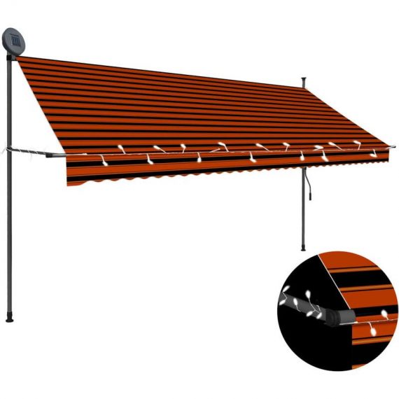 Manual Retractable Awning with led 350 cm Orange and Brown - Hommoo DDvidaXL145881_UK