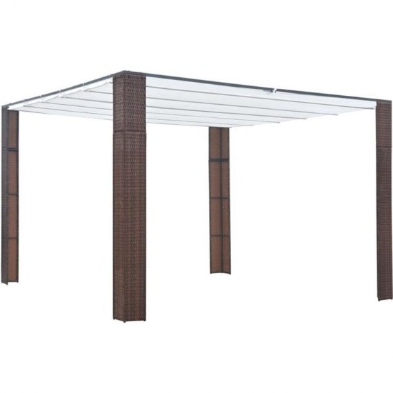 Hommoo - Gazebo with Roof Poly Rattan 300x300x200 cm Brown and Cream DDVD29001_UK