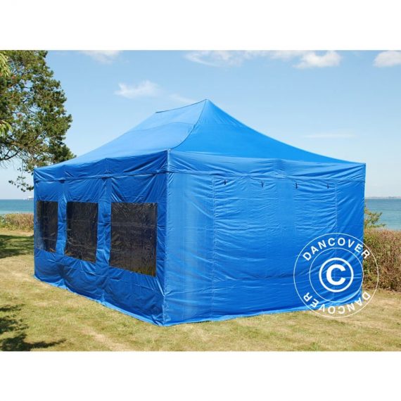 Dancover - Pop up gazebo FleXtents Pop up canopy Folding tent pro Steel 4x6 m Blue, incl. 8 sidewalls - Blue 5715233011291 5715233011291