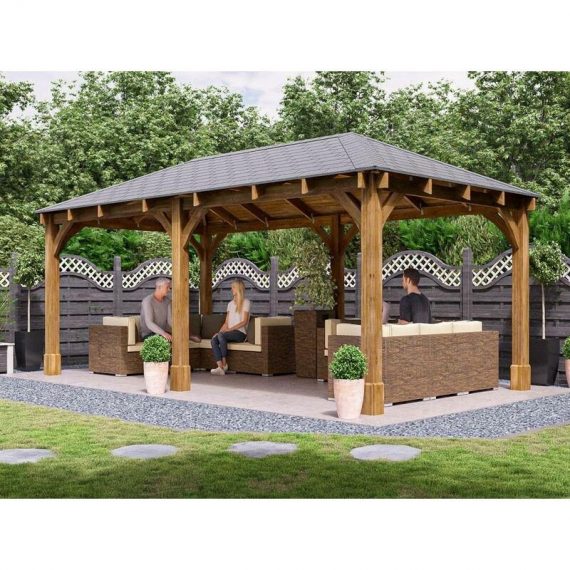 Dunster House Ltd. - Wooden Gazebo Atlas Titan 6m x 3m - Permanent Heavy Duty Pressure Treated Patio Shelter With Roof Shingles 10 Year Guarantee 3247 5055438715502