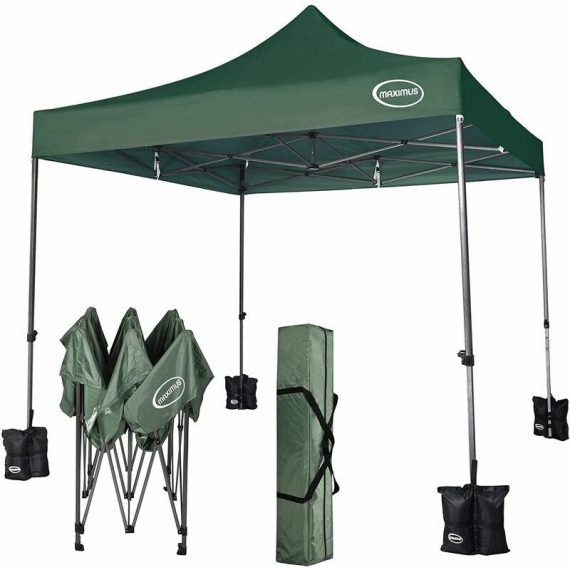 Mcc Direct - maximus heavy duty pop up gazebo 3mx3m commercial market stall & 4 weight bags ns green GZ3010 5060856460835