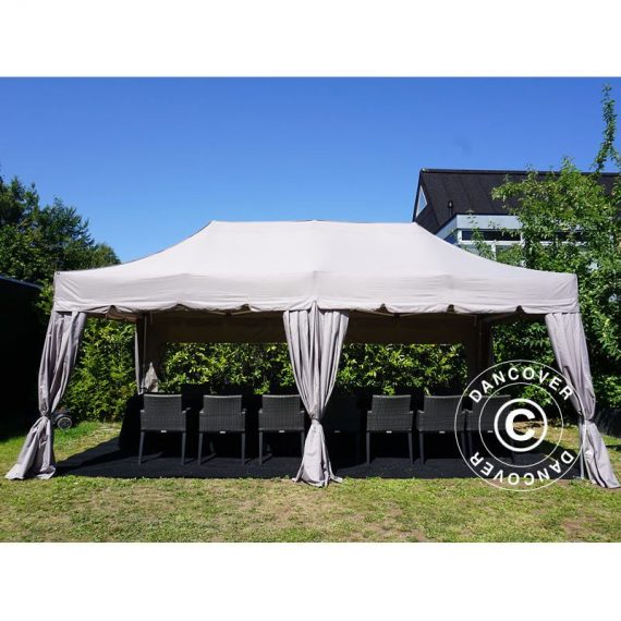 Dancover - Pop up gazebo FleXtents Pop up canopy Folding tent pro Peaked 3x6 m Latte, incl. 6 sidewalls and 6 decorative curtains - Latte 5710828805330 5710828805330