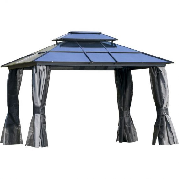 Outsunny - 3.6x3(m) Polycarbonate Hardtop Gazebo w/ Double Roof & Aluminium Frame - Charcoal grey 5056534558826 5056534558826