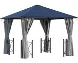 Outsunny - 3x3(m) Hardtop Gazebo with Polycarbonate Roof, Netting and Curtains - Grey 5056399100628 5056399100628