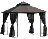 3 x 3(m) Gazebo Canopy Outdoor Garden w/ Mesh Curtains Shelves Coffee - Coffee - Outsunny 5056399127472 5056399127472