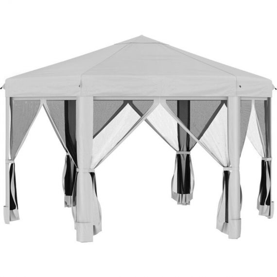 3.2m Pop Up Gazebo Hexagonal Canopy Tent Outdoor w/Sidewalls Light Grey - Light Grey - Outsunny 5056534571375 5056534571375