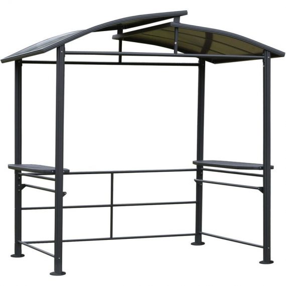 Bbq Patio Canopy Gazebo with Interlaced Polycarbonate Roof 2 Shelves - Grey - Outsunny 5056399122194 5056399122194