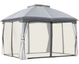 Outsunny - 3.7 x 3(m) Outdoor Steel Frame Gazebo with 2-Tier Roof Sidewalls Garden - Grey 5056399122477 5056399122477