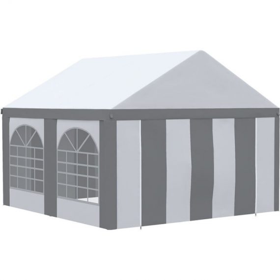 4 x 4m Party Tent, Marquee Gazebo with Sides, Windows and Double Doors - White and Grey - Outsunny 5056602934040 5056602934040
