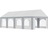 8 x 4m Party Tent, Marquee Gazebo with Sides, Windows and Double Doors - White and Grey - Outsunny 5056602934088 5056602934088