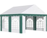 4 x 4m Marquee Gazebo, Party Tent with Sides and Double Doors - White and Green - Outsunny 5056602933760 5056602933760