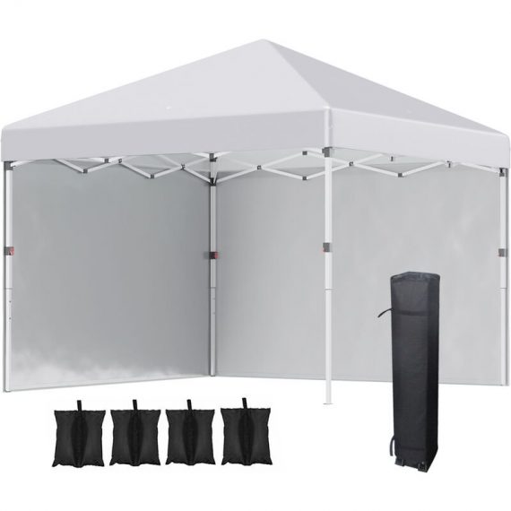 Outsunny 3x3 (M) Pop Up Gazebo Party Tent w/ 2 Sidewalls, Weight Bags, White - White 5056602938727 5056602938727