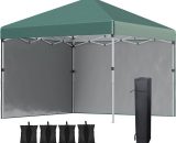3x3 (m) Pop Up Gazebo Party Tent w/ 2 Sidewalls, Weight Bags, Green - Green - Outsunny 5056602938840 5056602938840