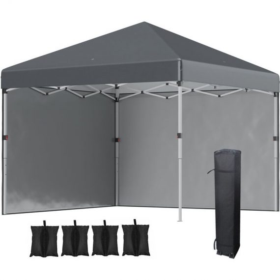 3x3 (m) Pop Up Gazebo Party Tent w/ 2 Sidewalls, Weight Bags Dark Grey - Dark Grey - Outsunny 5056602938680 5056602938680