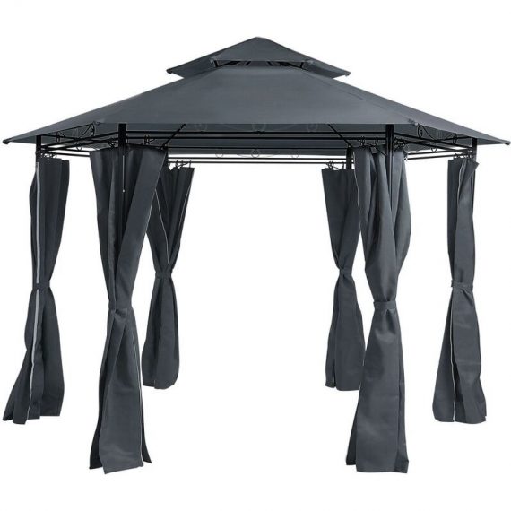 Beliani - Modern Outdoor Hexagonal Gazebo Fabric Curtains 350 cm Metal Frame Grey Portel - Grey 218560 4251682238731