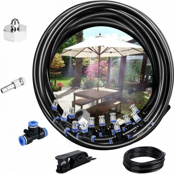 Misting System,10M Irrigation System Outdoor Misting System Cooling System Ideal for Gazebo Garden Patio 12 Nozzle (Black) HH-C-0908011 6286512004642