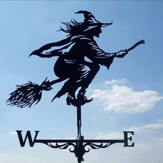 Metal and Stainless Steel Witch Weathervane with Roof Mount, Garden Decorations for Outdoor, Farmhouse, Yard, Gazebo ZWT-C-0924037 6286512430434