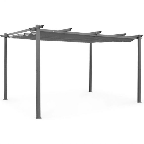 3x4m aluminium pergola gazebo with retractable roof, grey canopy - Grey PGAKD3X4GY 3760326993253