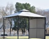 Patio Gazebo with An Extendable Awning, 180g/m² Outdoor Shade Shelter with a Side Panel, Wide Covered Area, Powder-Coated Steel, Robust Roof with UK-MX593-GY 758277784795