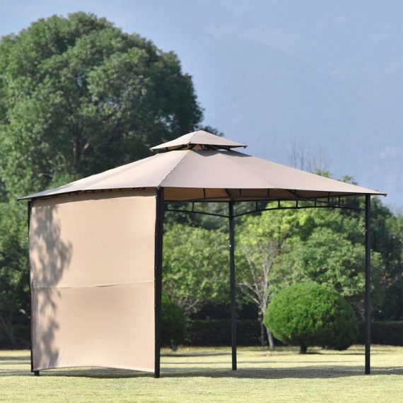 Patio Gazebo with An Extendable Awning, 180g/m² Outdoor Shade Shelter with a Side Panel, Wide Covered Area, Powder-Coated Steel, Robust Roof with UK-MX593-BR 758277784801
