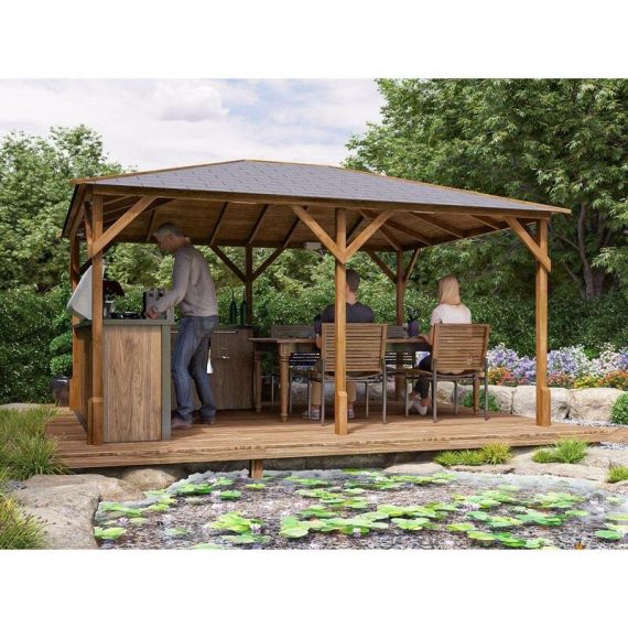 Dunster House Ltd. - Wooden Gazebo Utopia 430 4m x 3m - Heavy Duty Garden Shelter Pressure Treated and Roof Shingles 3914 5055438715533