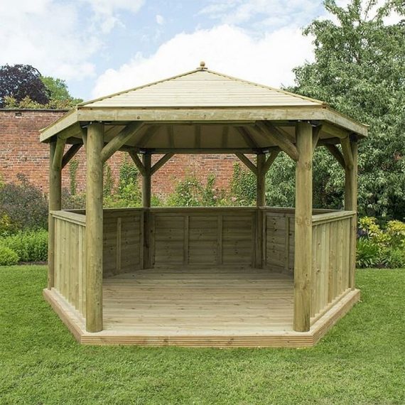 Forest - 4.0m Wooden Hexagonal Garden Gazebo with Traditional Timber Roof 5013053163412 5013053163412
