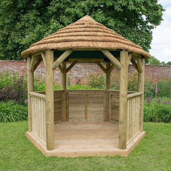 Forest - 3.0m Hexagonal Gazebo with Country Thatch Roof (Inc. Terracotta Roof Lining) 5013053164037 5013053164037