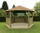 Forest - 4.7m Hexagonal Gazebo with Country Thatch Roof with Cream Roof Lining 5013053164105 5013053164105
