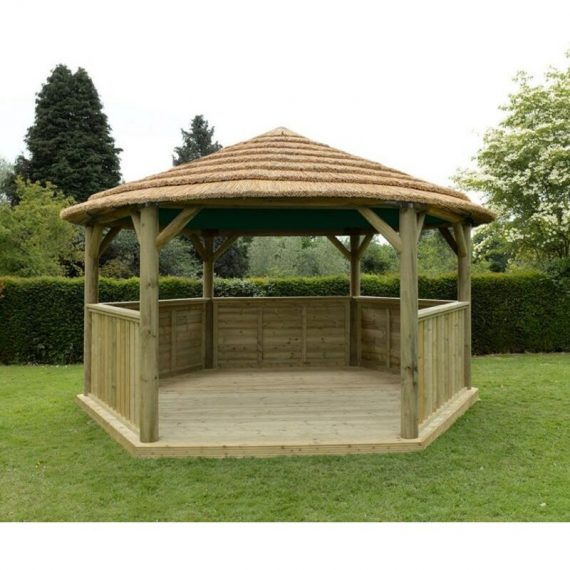 Forest - 4.7m Hexagonal Gazebo with Country Thatch Roof with Cream Roof Lining 5013053164105 5013053164105