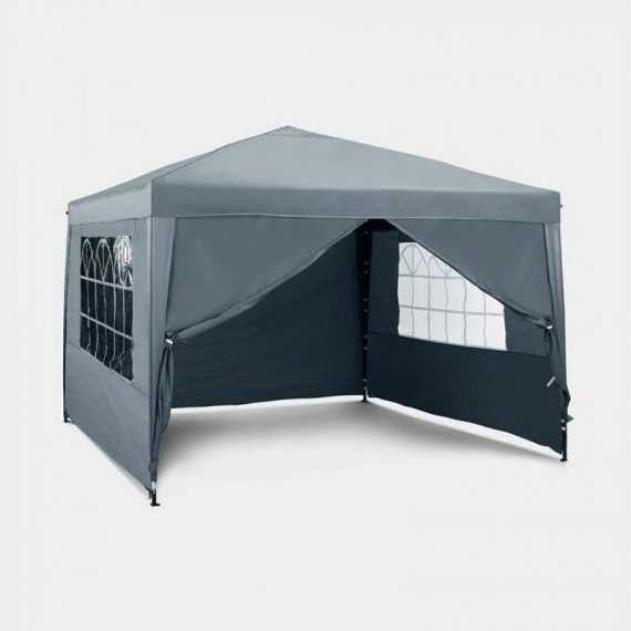 Pop Up Gazebo 3x3m Set – Outdoor Garden Marquee with Water-resistant Cover & Leg Weight Bags - Grey Colour - Vonhaus 2500390 5056115701566