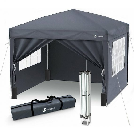 3m x 3m Pop Up Gazebo with Sides & 4 Weight Bags & Carry Bag, Grey - Vounot 7718469271772 6973424411605