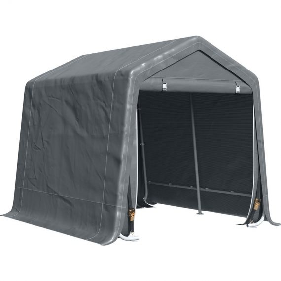 Outsunny Garden Storage Tent, Heavy Duty Bike Shed, Patio Storage Shelter w/ Metal Frame and Double Zipper Doors, 2.8m x 2.4m x 2.4m, Dark Grey 845-697V01CG 5056534556358