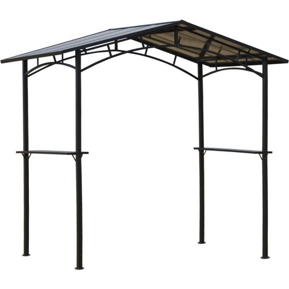 Outsunny 8ft x 5ft Outdoor BBQ Protective Gazebo Tent Aluminium Steel Frame w/ 2 Shelves Hardtop Roof Canopy Ground Stakes Safe Cooking 84C-220 5056399146527