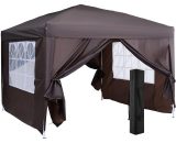 Outsunny 3 x 3 Meters Pop Up Water Resistant Gazebo Wedding Camping Party Tent Canopy Marquee - Coffee + Free Carry Bag + 2 walls 2 windows 100110-067CE 5060348504108