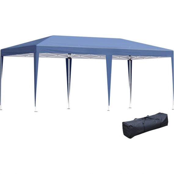 Outsunny Pop Up Gazebo, Double Roof Foldable Canopy Tent, Wedding Awning Canopy w/ Carrying Bag, 6 m x 3 m x 2.65 m, Blue 84C-118V01DB 5056534554545