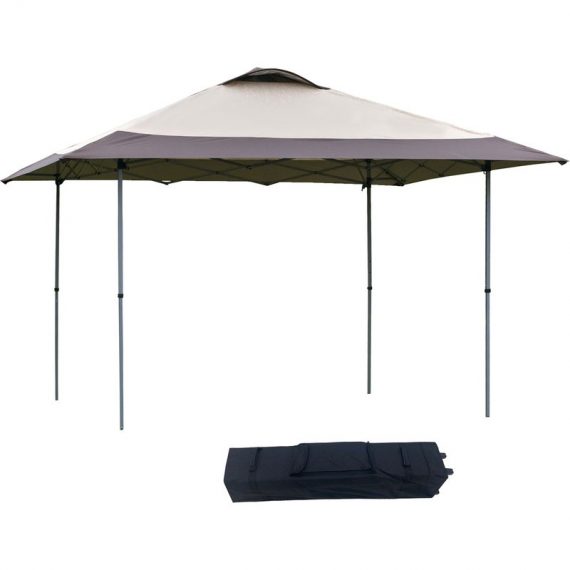 Outsunny 4 x 4m Pop-up Canopy Gazebo Tent with Roller Bag & Adjustable Legs Outdoor Party, Steel Frame, Brown 84C-247CF 5056399144622