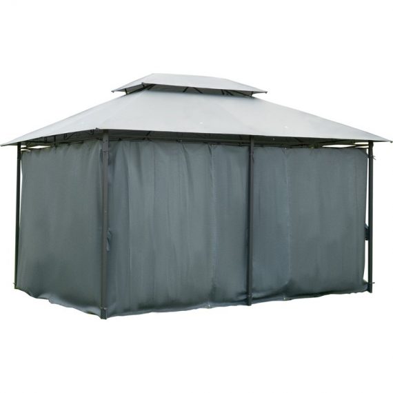 Outsunny 10 x 13ft Outdoor 2-Tier Steel Frame Gazebo with Curtains Outdoor Backyard, Black/Grey 84C-099GY 5056399142338