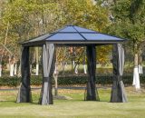 Outsunny 3 x 3(m) Hardtop Gazebo with UV Resistant Polycarbonate Roof & Aluminium Frame, Garden Pavilion with Mosquito Netting and Curtains 84C-049CG 5056399144691