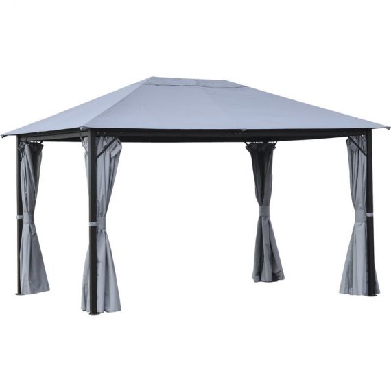 Outsunny 4 x 3(m) Outdoor Gazebo Canopy Party Tent Garden Pavilion Patio Shelter with Curtains, Netting Sidewalls, Grey 84C-188V01BK 5056399147159