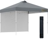 Outsunny 3x(3)M Pop Up Gazebo Tent with 1 Sidewall, Roller Bag, Adjustable Height, Event Shelter Tent for Garden, Patio, Grey 84C-278GY 5056534573898